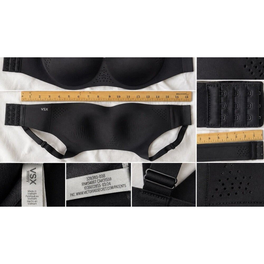 VSX Black Zip Front High Support Wireless Sports Bra Racerback 38D